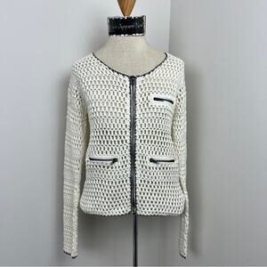 Suncoo Ivory Long Sleeve Zip Up Knit Sweater Cardigan Size T1= Small